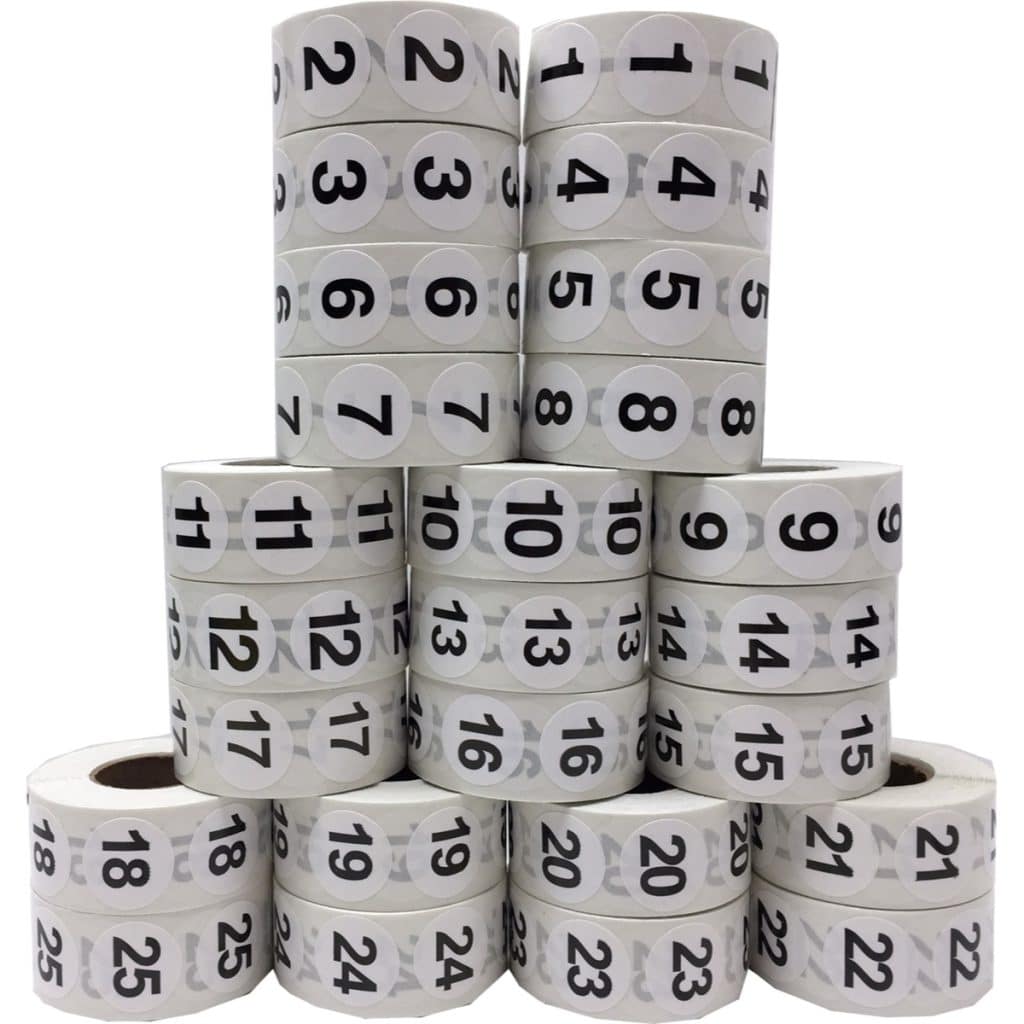 Number Stickers 1 Through 10 Bulk Pack of Adhesive 3/4 .75 Inch Round  Labels - 500 of Each Number