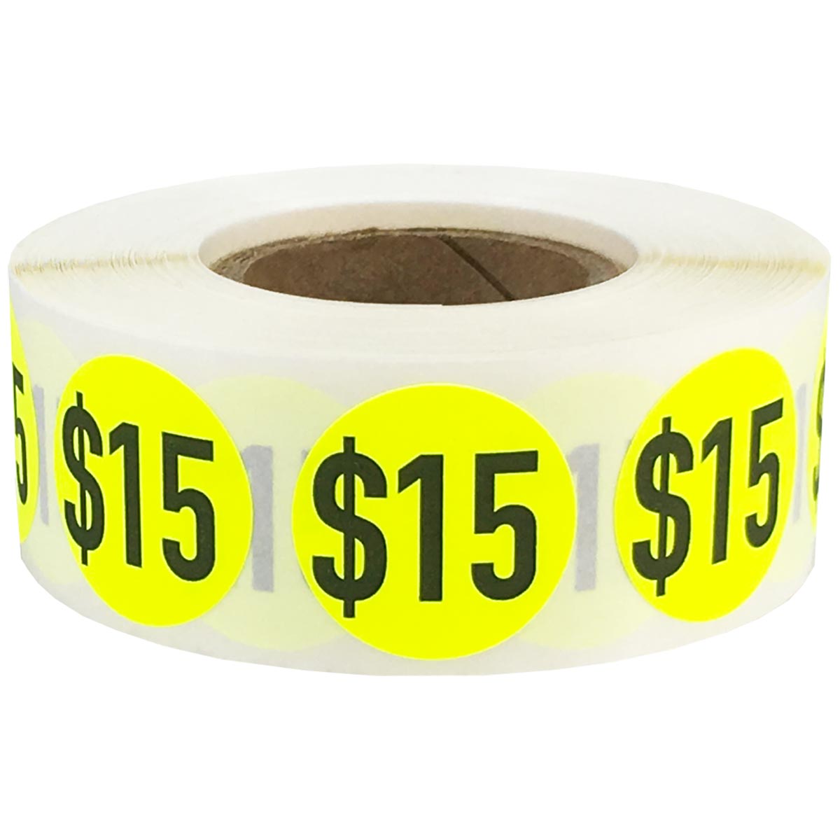 $15 Fluorescent Yellow Pricing Stickers 3/4 Round