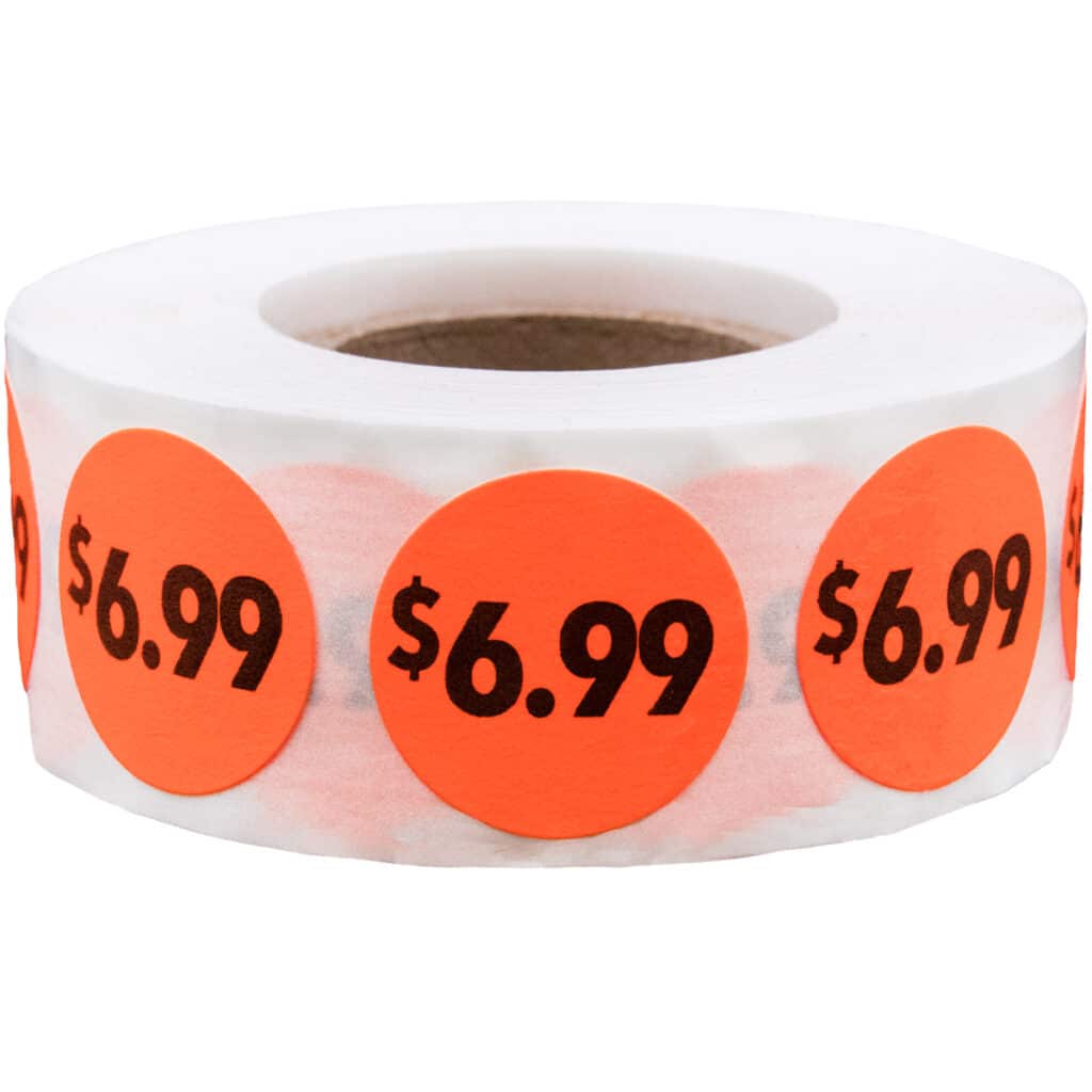 Fluorescent Red $6.99 Pricing Stickers 3/4 Round