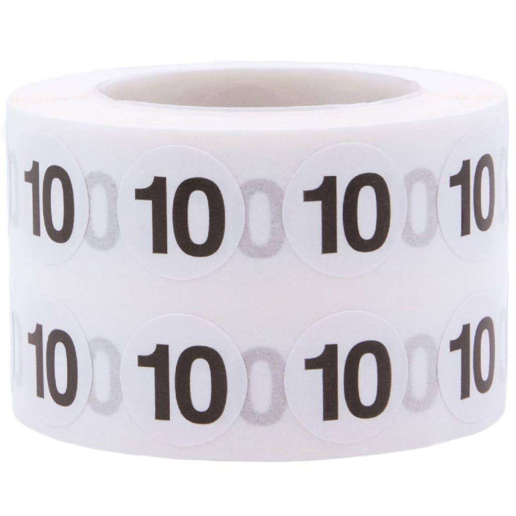 Small Number 10 Stickers 1/2 Round