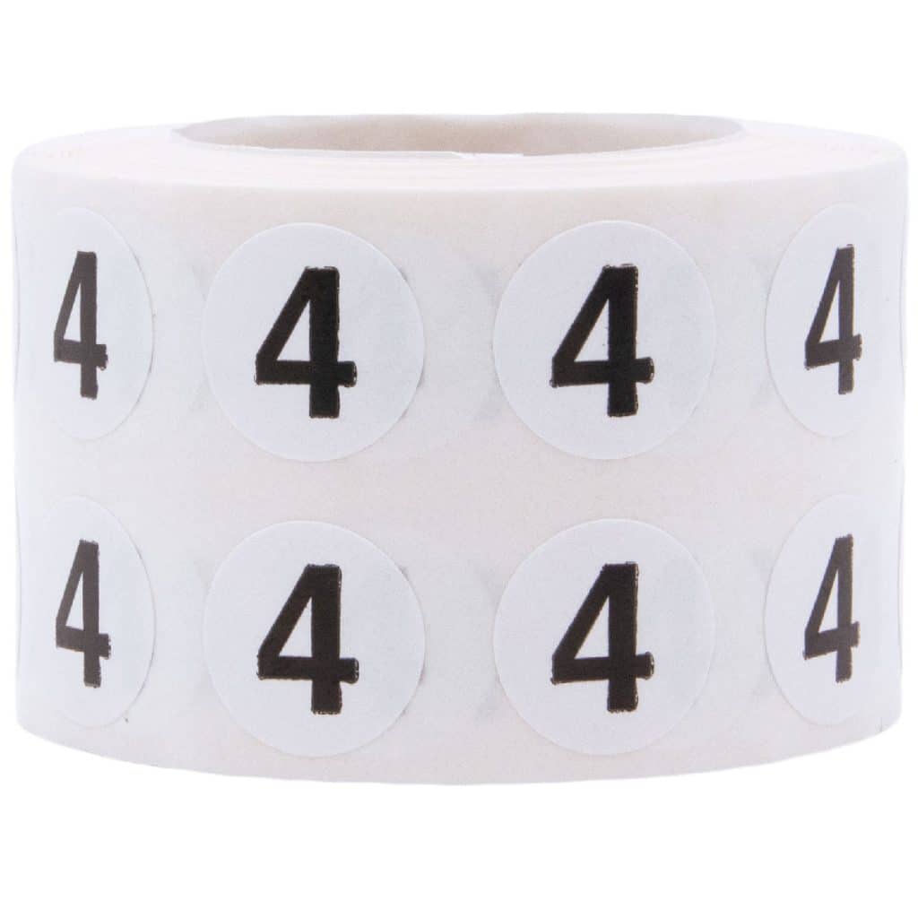 Small Number 4 Stickers 1/2 Round