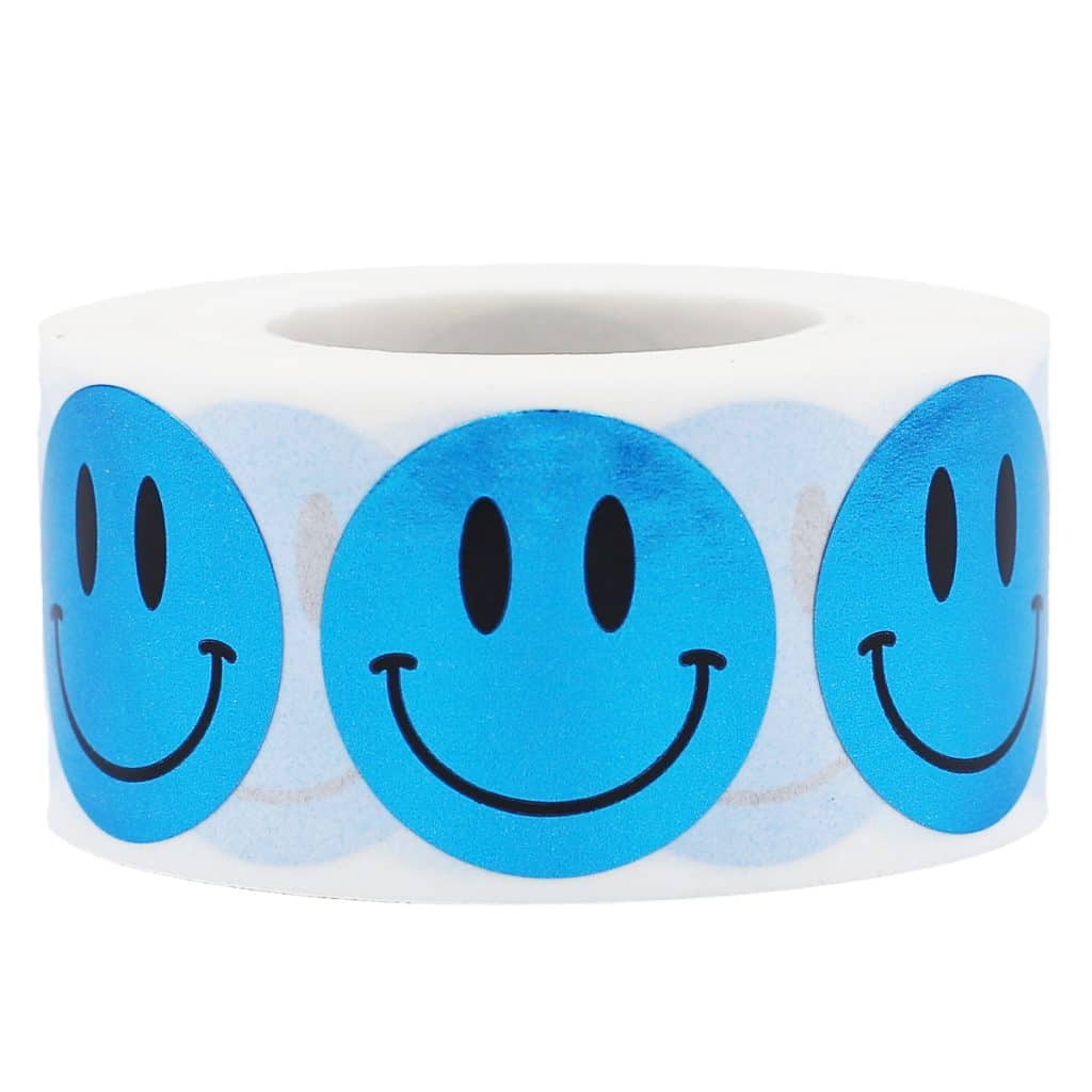 Metallic Blue Smiley Face Stickers 1