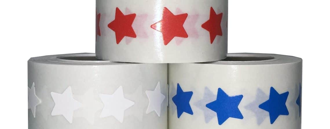 Small Red, White and Blue Bulk Pack Star Stickers 1/2" Inch