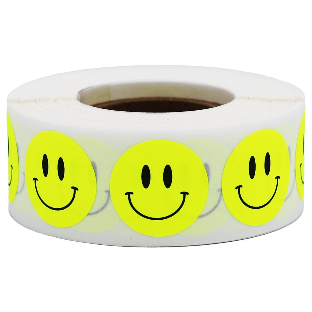 Fluorescent Red Smiley Face Stickers 3/4