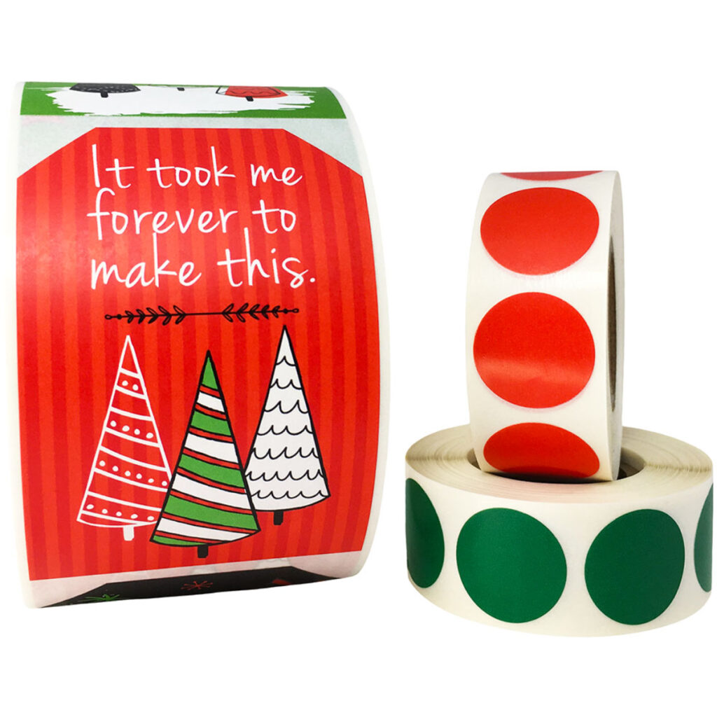 Fun Christmas Gift Tags with Green and Red Dot Stickers | InStockLabels.com