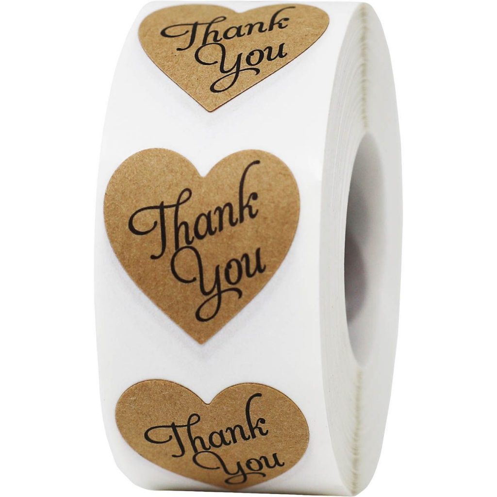 Natural Brown Kraft Thank You Heart Stickers | 1