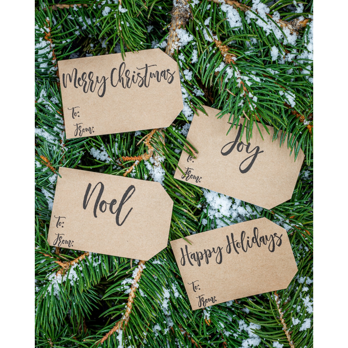 Natural Kraft Happy Holidays Gift Tags Noel Merry Christmas and Joy